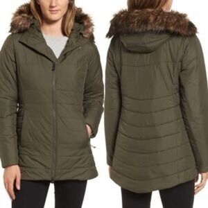 The North Face Women's Green Puffer Jacket with Faux Fur Hood